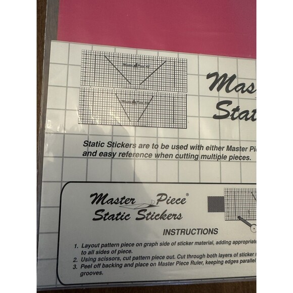 Master Piece Static Stickers For Sewing With Masterpiece Ruler Rotary Guide Pink - Picture 2 of 6